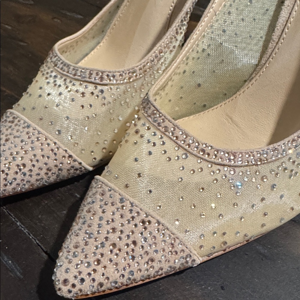 ANTONIO MELANI Beige Crystal-Embellished Pointed-Toe Pumps-Size 10 - Picture 6 of 9